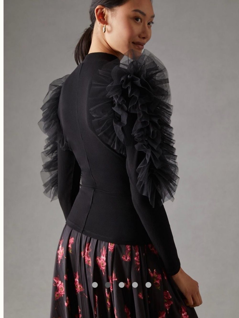 Sunday in Brooklyn Anthropologie Black Tulle Sleeve Mock Neck Top S - Picture 2 of 4